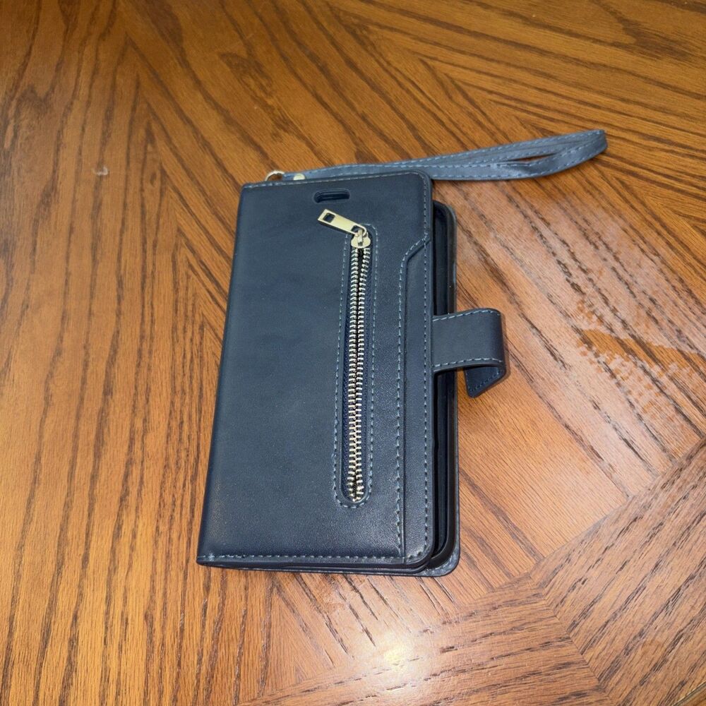 Leather Wallet Magnetic Folio Case for iPhone 6 Plus / 6s Plus 5.5" Navy Blue